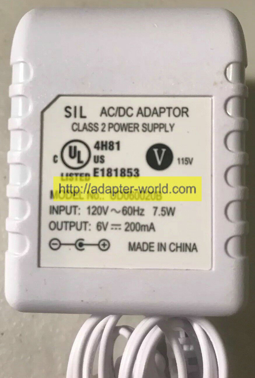 *100% Brand NEW* SIL Model UD060020B Class 2 6V 200mA AC/DC Power Supply Adapter Free shipping!